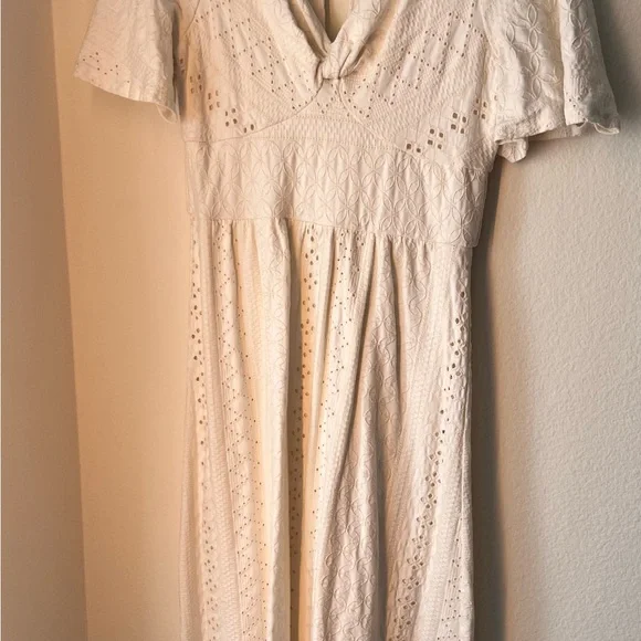 Anthropologie Maeve Cream Eyelet V-Neck Maxi Dress - Picture 2 of 7